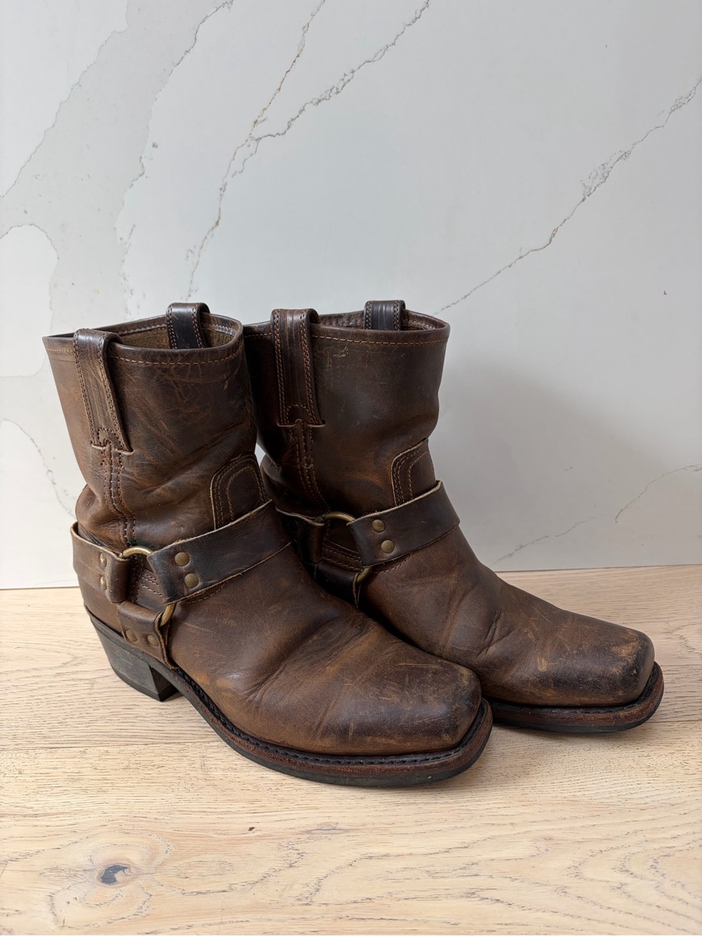 Vintage Frye Harness 8R Boots Women 8.5 M Brown Leather USA 77300